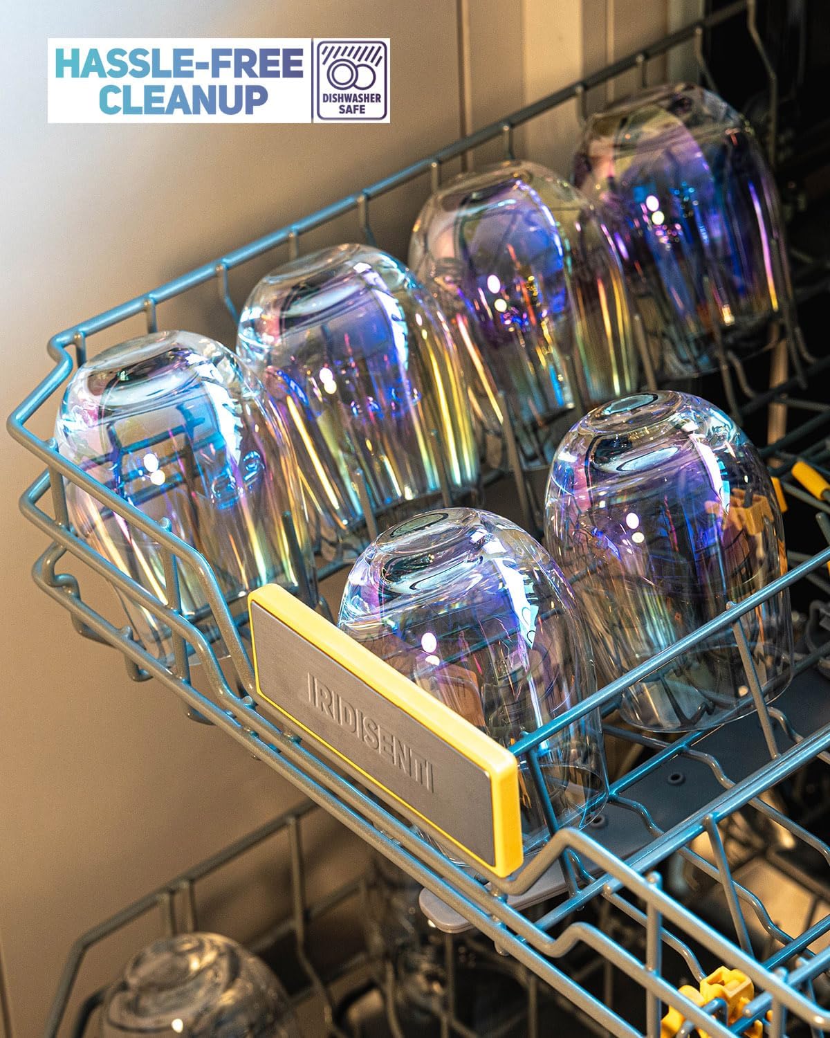 Crystal Stemless Wine Glasses Set of 6, 18 OZ Lead-free iridescent Universal Crystal Wine Glasses for Red and White Wine, Dishwasher Safe Clear Drinking Glassware Set, Color Plated