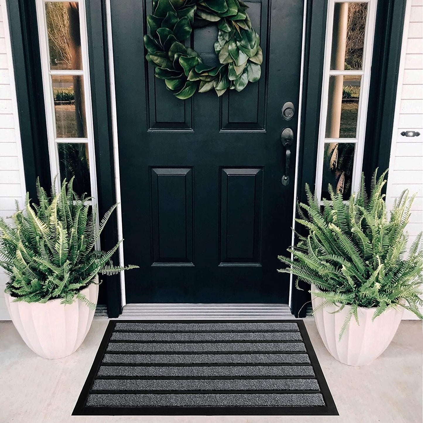 ubdyo Door Mat Outside Entrance - Dirt Trapping Outdoor Welcome Mats - Non-Slip Outdoor Indoor Entrance - Low Profile Front Doormat (30" x 17", Bright Grey)