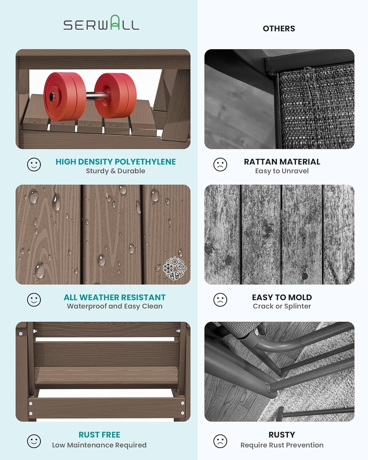 SERWALL 6-Person Outdoor Dining Table - 67" Rectangle HDPE Patio Table with Center Umbrella Hole, Weatherproof, Coffee