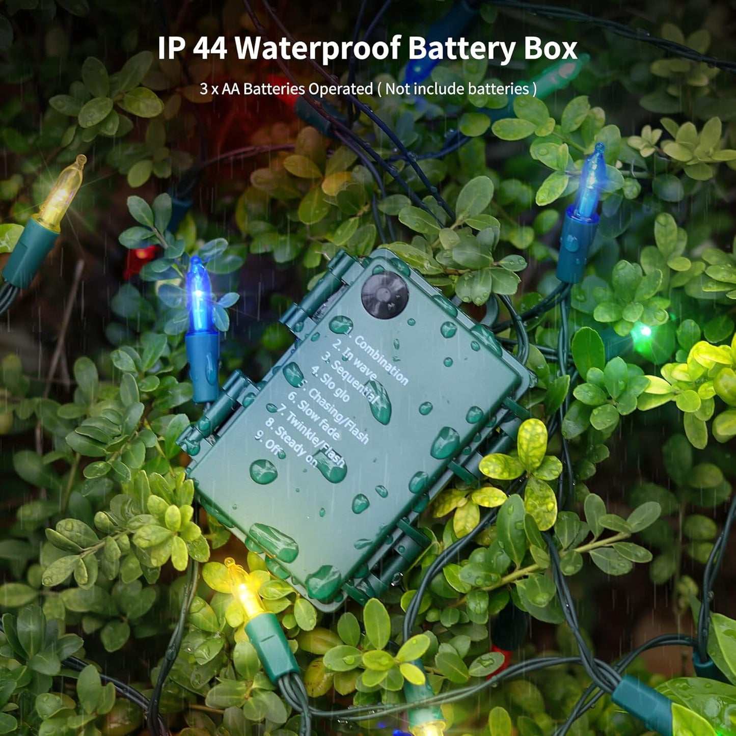 WATERGLIDE 4 Pack 50LED Outdoor Christmas Lights, 16FT Battery Operated Mini String Light with 8 Modes & Timer, Xmas Tree Lights Waterproof for Patio Garden Party Wedding Holiday Decor, Multicolor