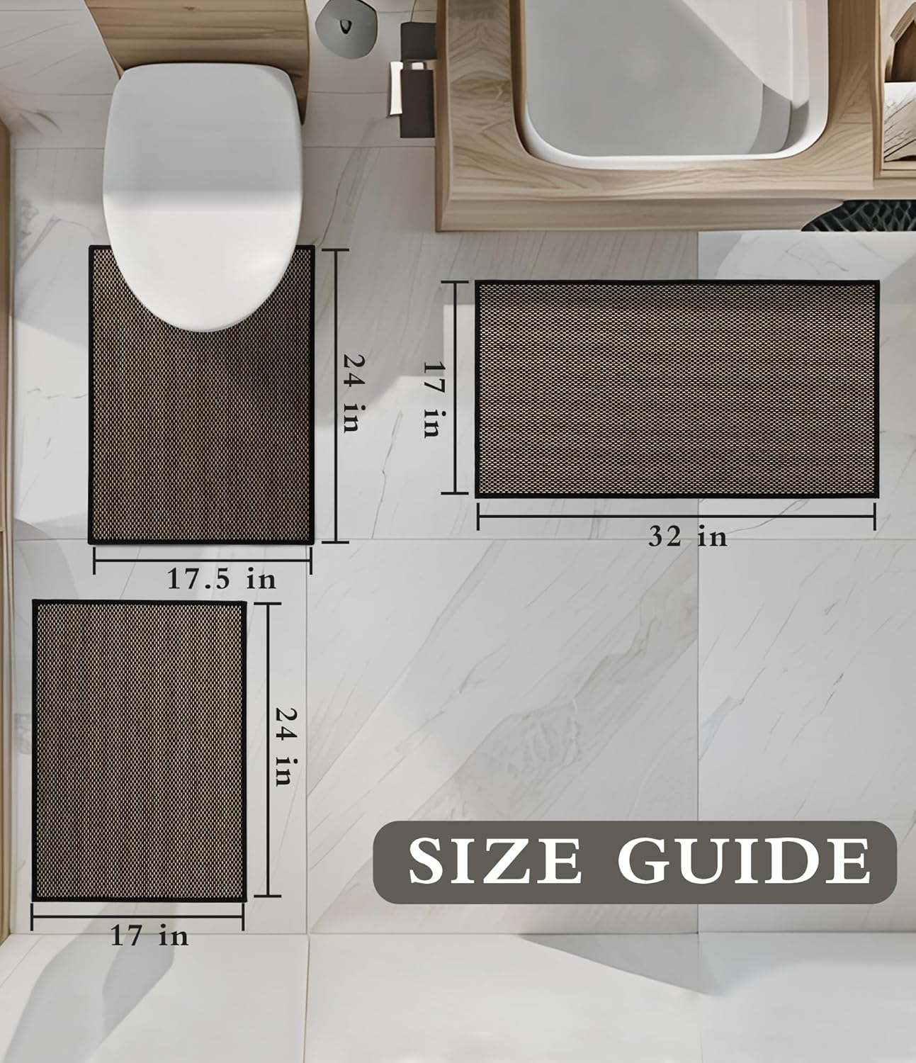 YIHOUSE Bathroom Rugs Sets 3 Pieces, Black Ultra Thin Bath Mats Fit Under Door, Absorbent Quickly Dry Rubber Backing Braided Bath Mat Set, Non Slip Washable Bath Rugs for Bathroom Floor, Black