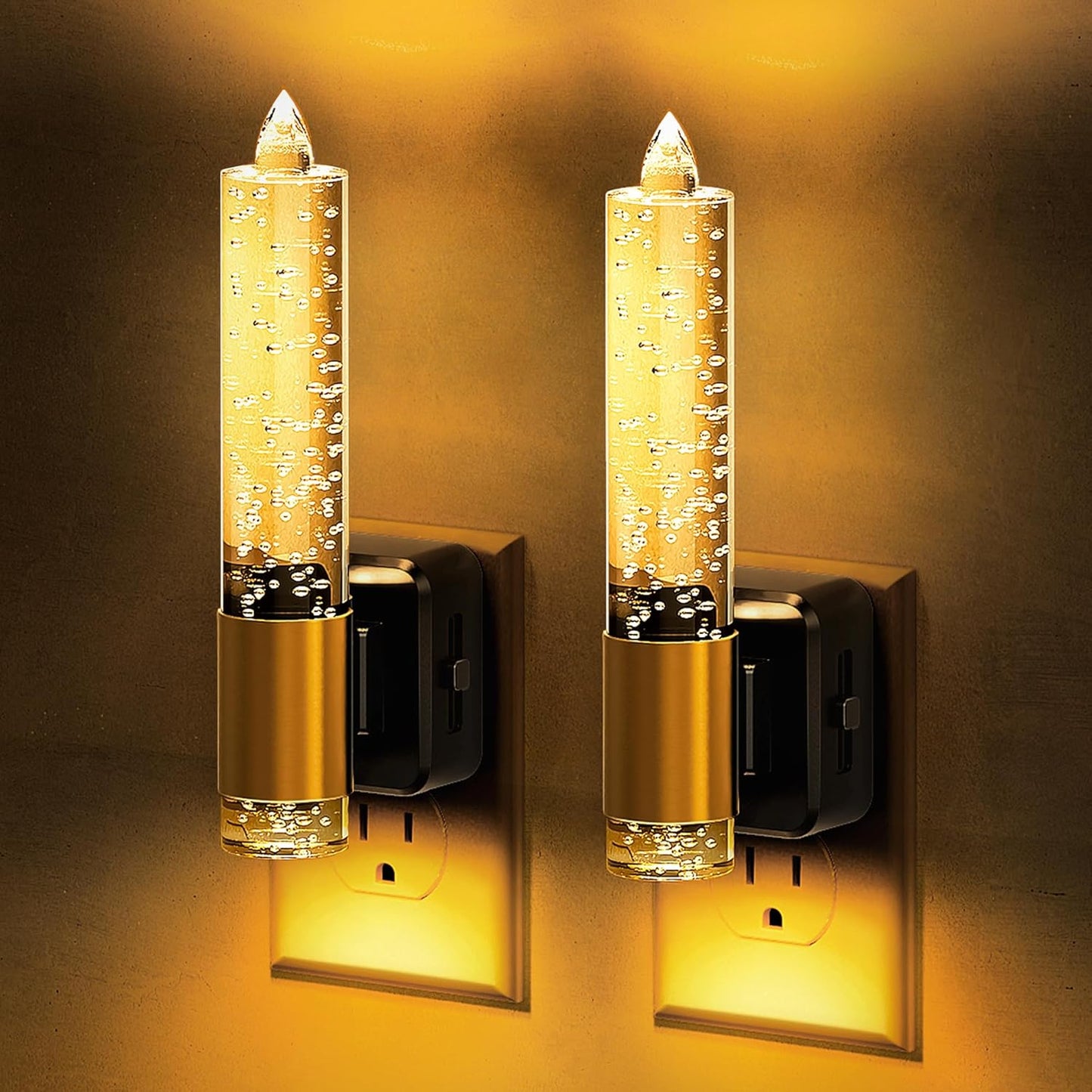 L LOHAS LED Night Light, Amber Candle Night Lights Plug into Wall,2 Pack 0-100 LM Dimmable Nightlight, Plug in Bubble Night Light with Dusk to Dawn Sensor, for Bathroom Hallway