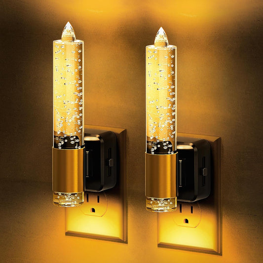L LOHAS LED Night Light, Amber Candle Night Lights Plug into Wall,2 Pack 0-100 LM Dimmable Nightlight, Plug in Bubble Night Light with Dusk to Dawn Sensor, for Bathroom Hallway