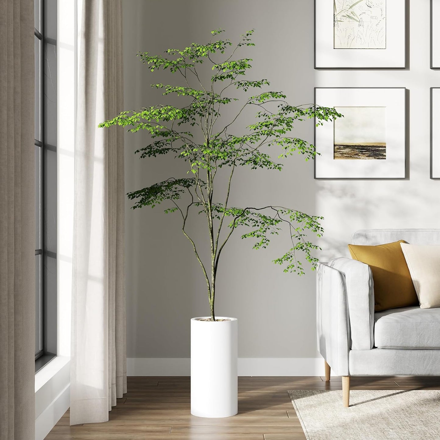 DTY Signature Mount Oxford Tall Outdoor Planter - Small White 15.7 Inch Height Tall Planter Pot for Indoor & Outdoor Spaces - Stylish Planter for Contemporary Homes and Gardens