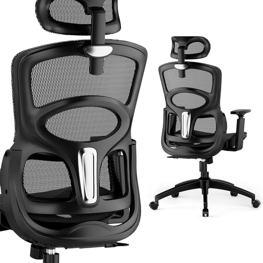 GABRYLLY Ergonomic Office Chair, High-Back Desk Chairs with Adjustable Lumbar Support, Headrest, Tilt Function, Soft Wide Seat and 3D Armrest, 300 LBS Sturdy Home Mesh Chair Task Chairs, GY1070