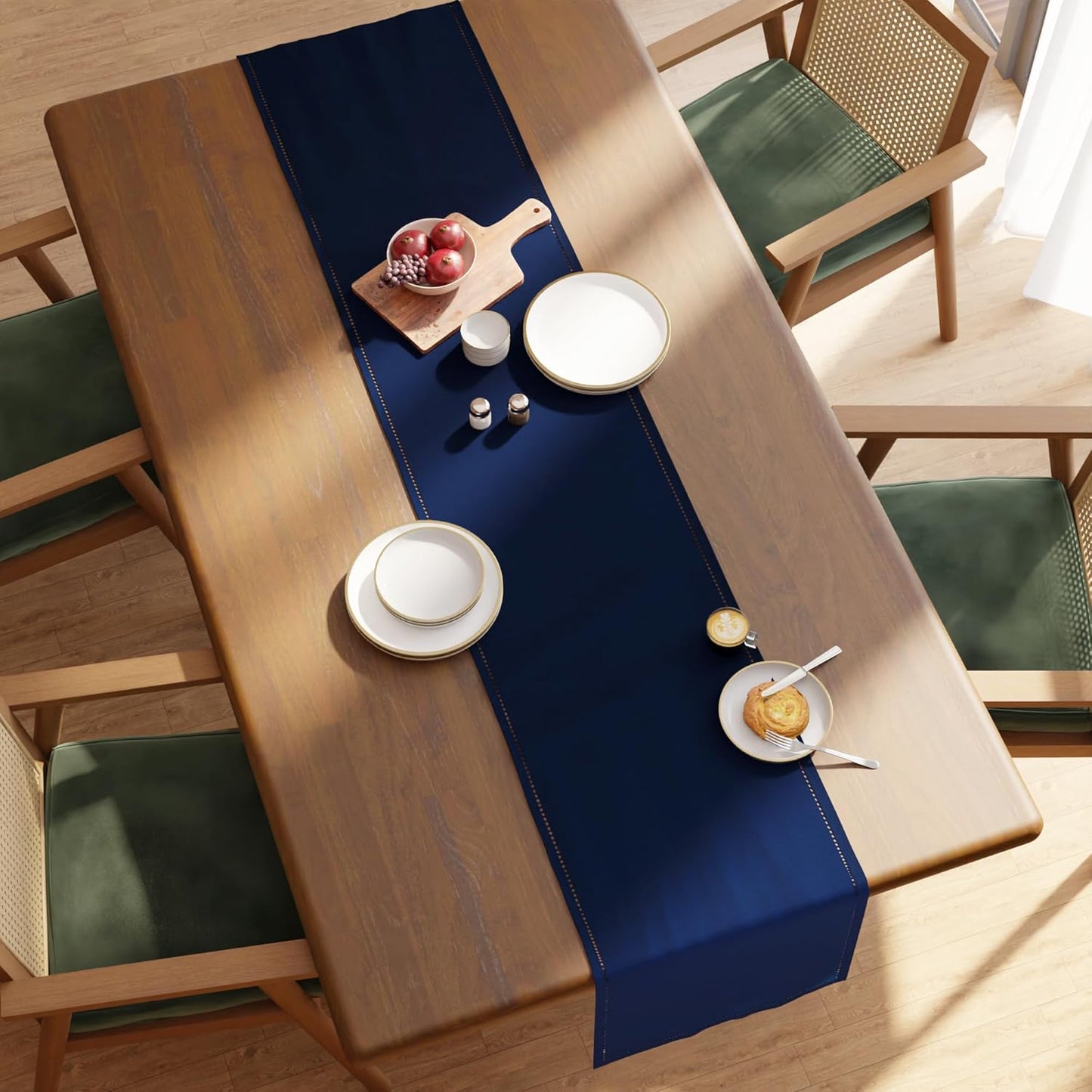 Encasa XO Dining Table Runner 16"x72" | Pure Cotton Hemstitched Design | Scotch Blue - Machine Washable