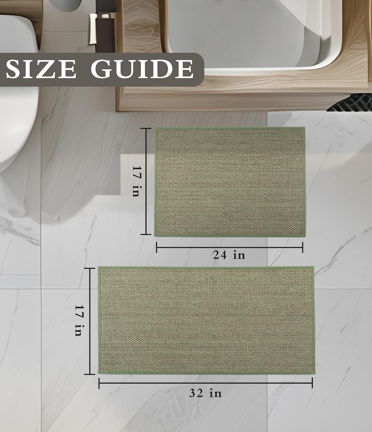 YIHOUSE Bathroom Rugs Sets 2 Pieces, Green Ultra Thin Bath Mats Fit Under Door, Absorbent Quickly Dry Rubber Backing Braided Bath Mat Set, Non Slip Washable Bath Rugs for Bathroom Floor, Green