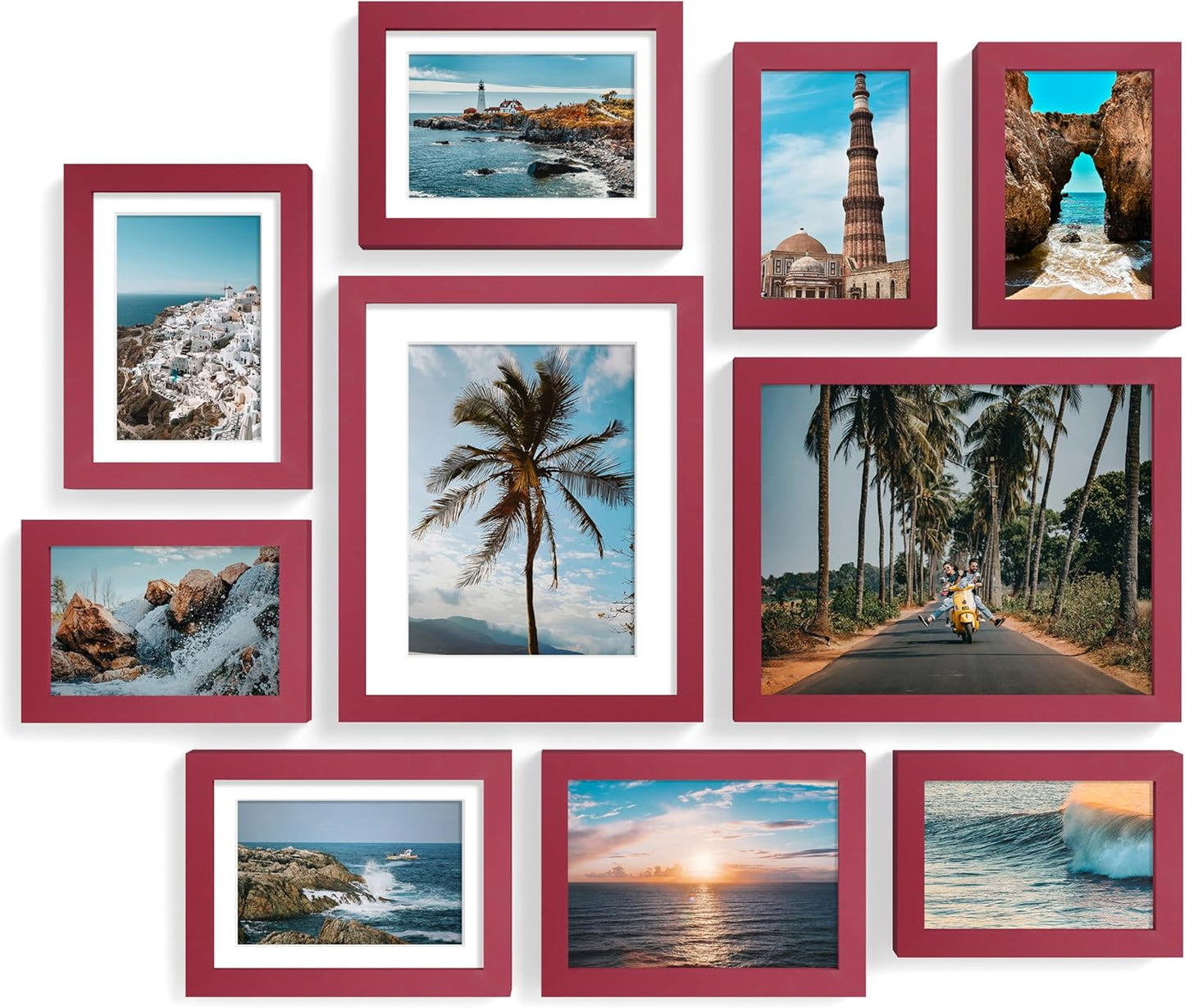 Vittanly 10 Pack Picture Frames Collage Wall Decor, Gallery Frame Set for Wall Mounting or Tabletop Display, Multi Sizes Including 2pcs 8x10, 4pcs 5x7, 4pcs 4x6, Red