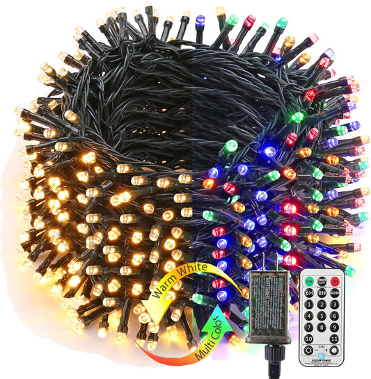 BrizLabs Christmas Lights, 180ft 500 LED Color Changing Christmas Lights with Remote Timer, 11 Modes Warm White & Multicolor LED Light String, Dimmable Decorative Xmas Light for Indoor Outdoor Tree