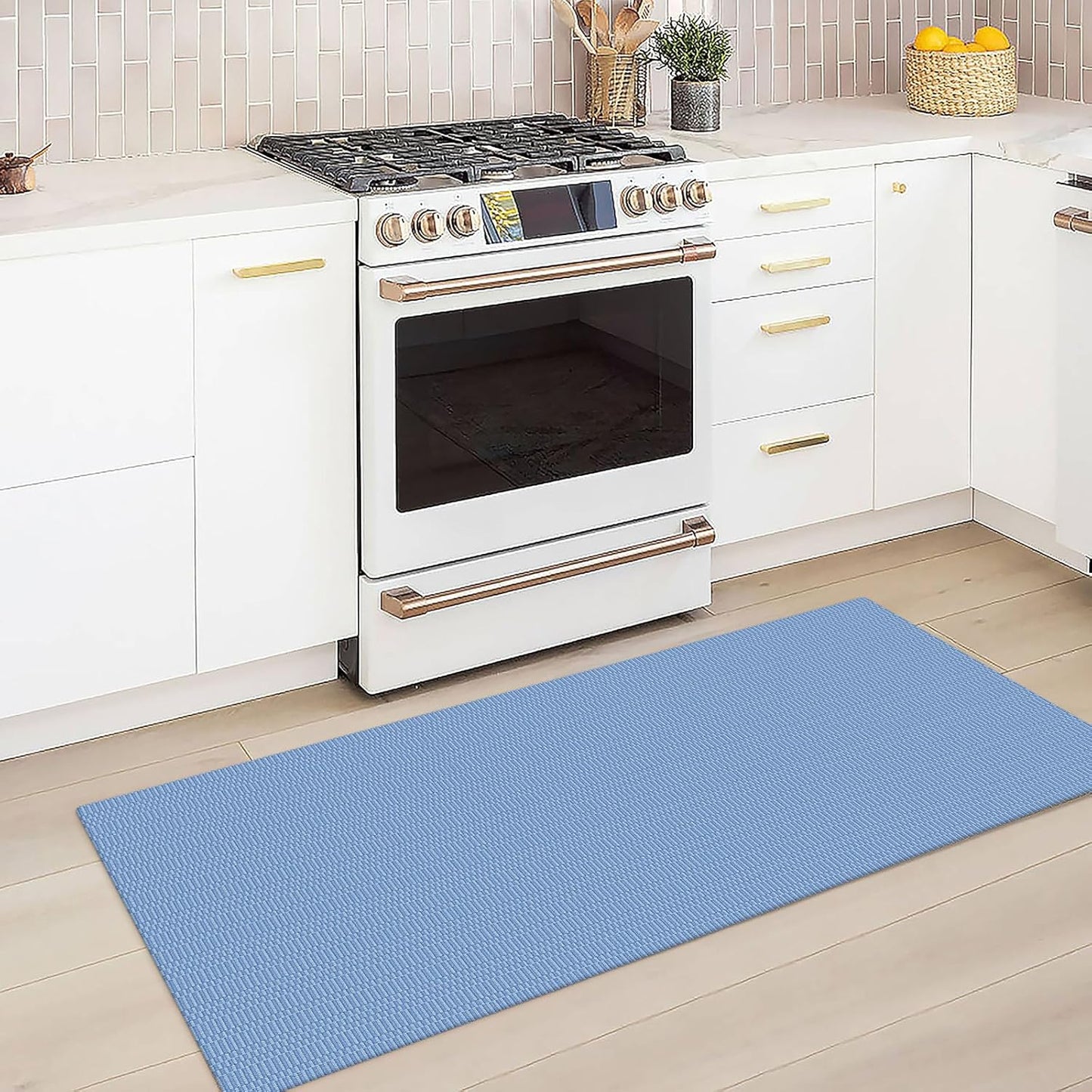 KOZYFLY Washable Runner Rug 2x5 Ft Runners for Hallways Rubber Backed Throw Rug, Braided Cotton Entryway Runner Indoor, Carpet Runners for Hallway Kitchen Entryway Bedroom, Blue