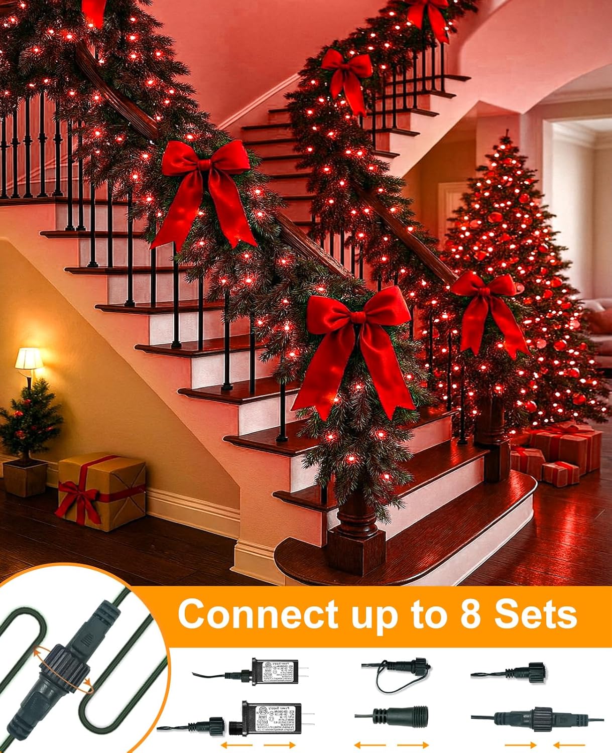 Christmas Lights Outdoor 40Ft 120 LED, Green Wire Christmas Tree Lights for Indoor Waterproof, 8 Modes & Timer, Connectable String Light for Bedroom Yard Party Wedding Decorations, Red