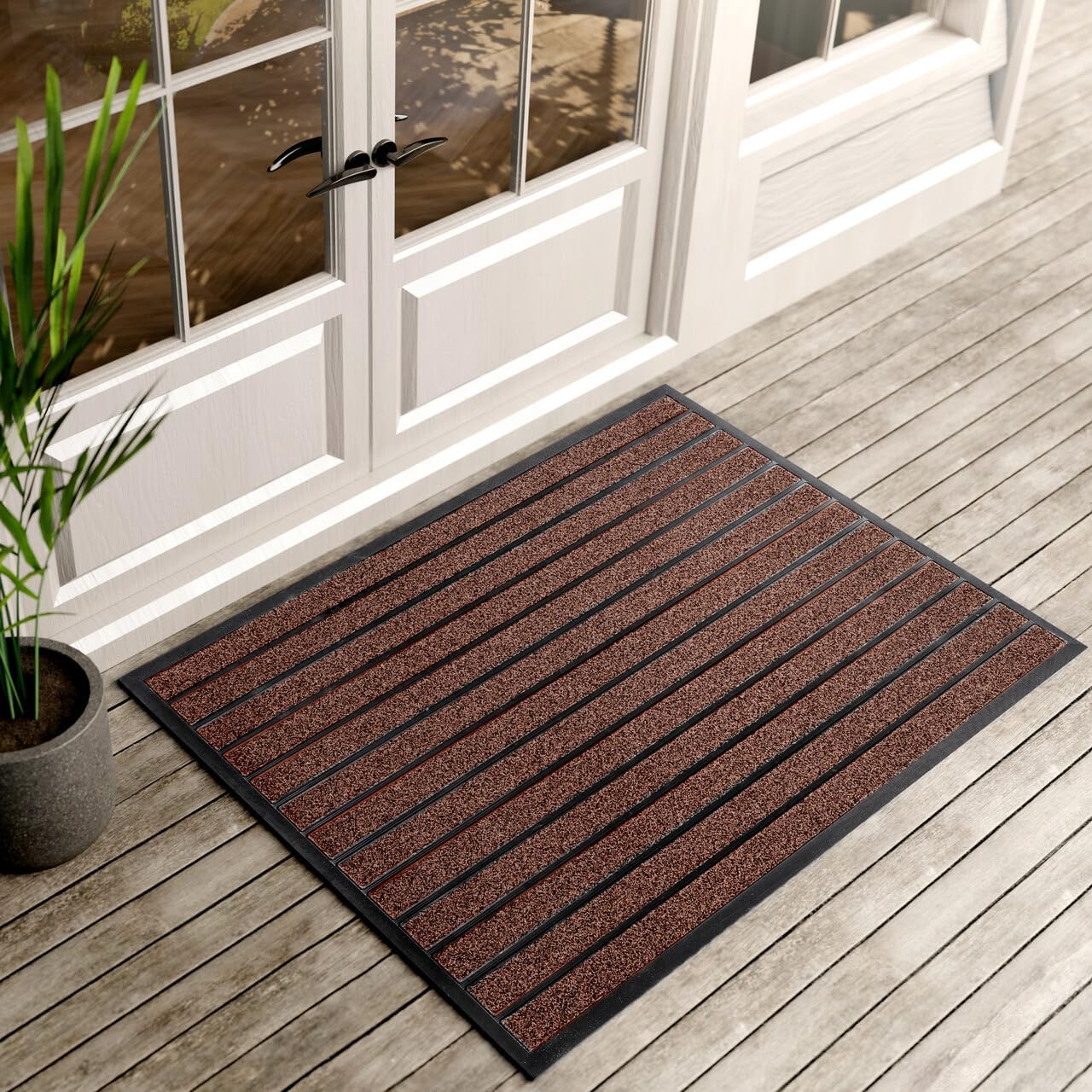 ubdyo Extra Durable Door Mat - Dirt Trapping Outdoor Welcome Mats - Non-Slip Outdoor Indoor Entrance - Low Profile Front Doormat (47" x 32", Bright Burgundy)