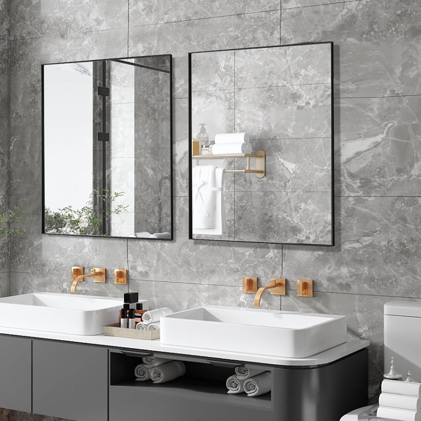 24x40 Inch Black Bathroom Mirror for Wall, Aluminum Frame Rectangle Rectangular Vanity Mirror, Modern Large for Bedroom, Living Room, Horizontal or Vertical