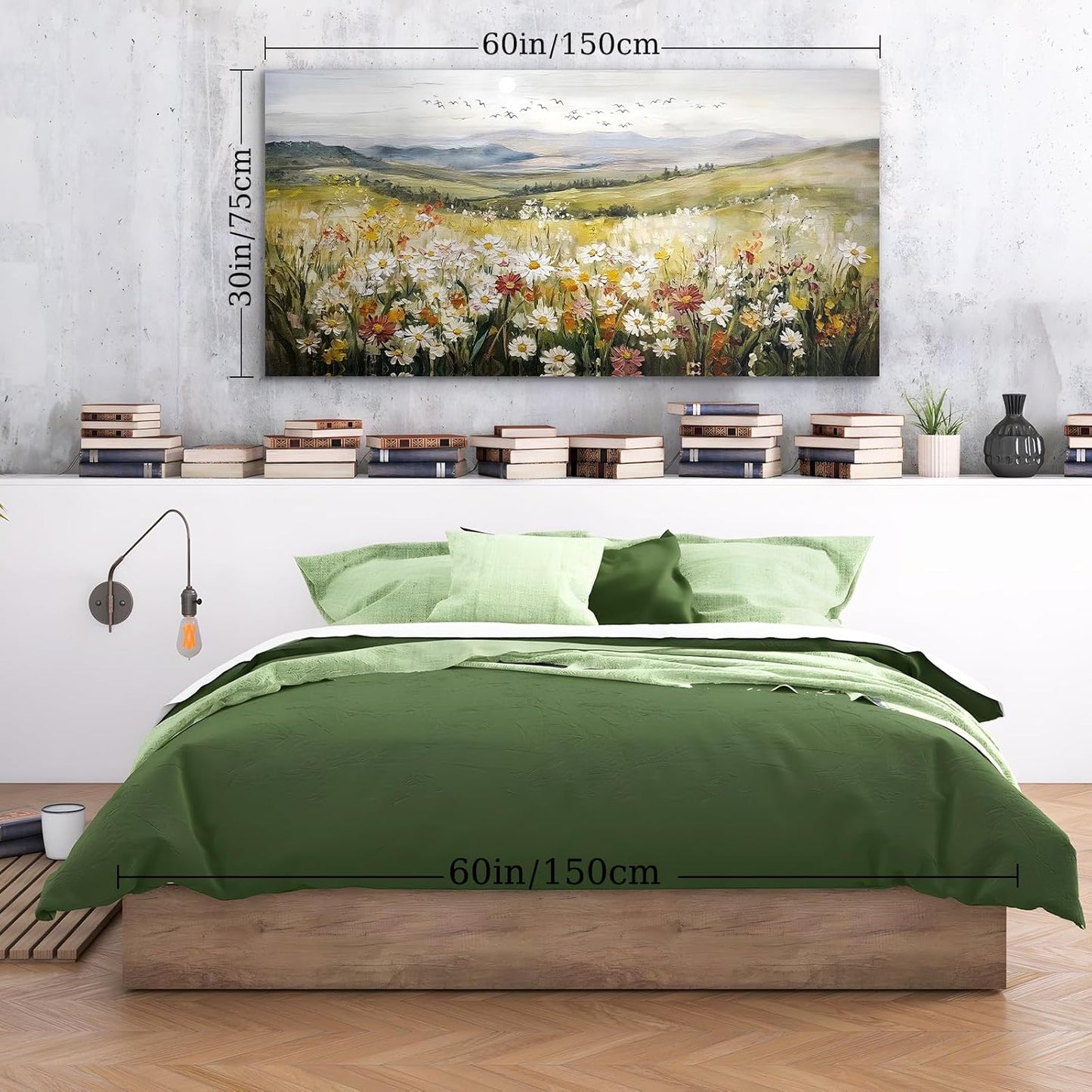 SERIMINO Nature Landscape Wall Art, Mountain Daisy Extra Large Artwork, Wildflower Meadow Rustic Home Decor Art Prints, French Country Aesthetic Paintings Wall Decor Living Room Dining Room 30X60 Inch