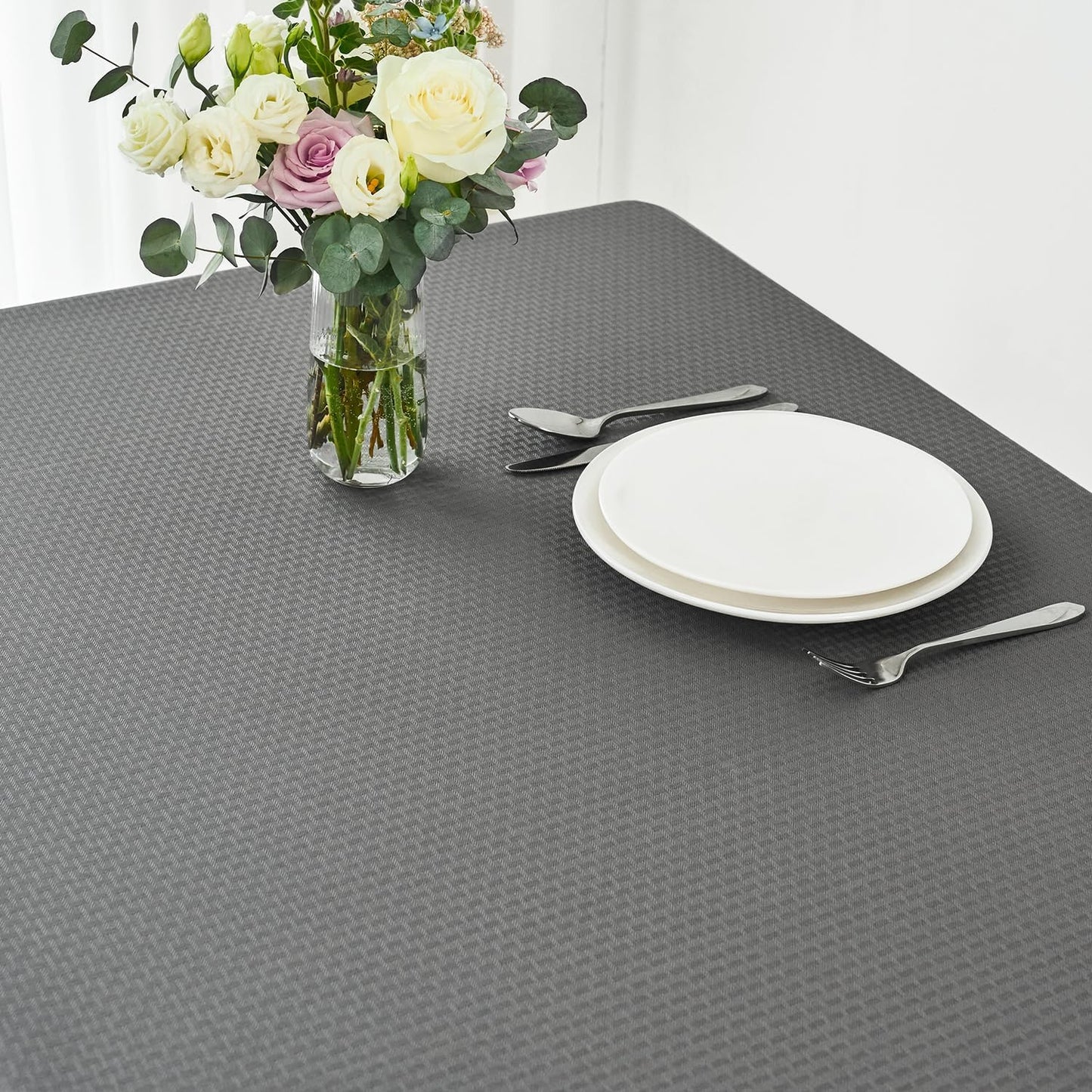 maxmill Rectangle Tablecloth Weaved Texture Design Water Resistant Spill-Proof Soft Washable Table Cloth for Dining Room Decoration, Banquet Parties Event Holiday Dinner, 52 x 84 Inch Charcoal Gray