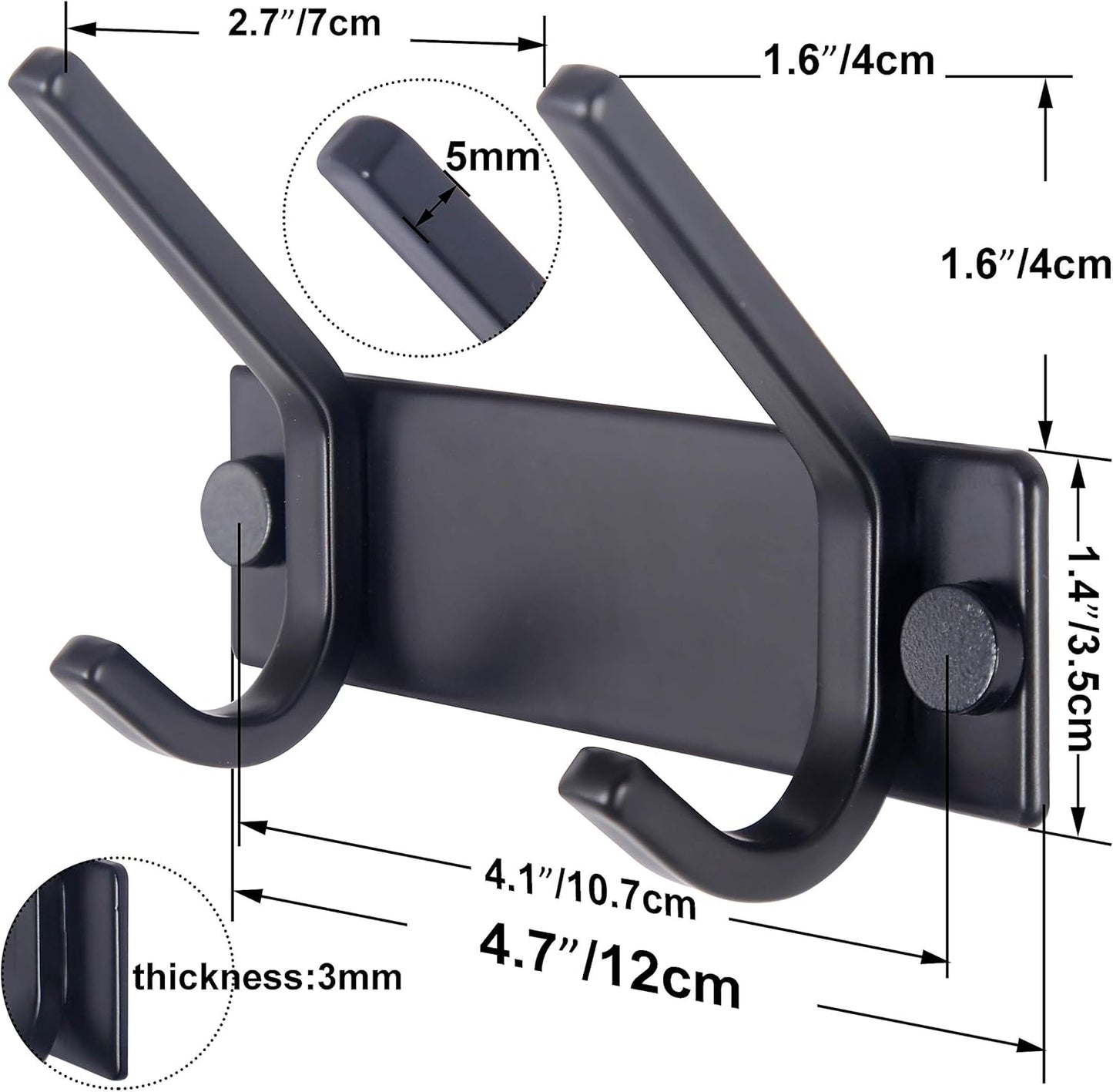 WEBI Coat Rack Wall Mounted,2 Coat Hooks for Hanging Coats,Heavy Duty Metal Hook Rack Hook Rail Coat Hanger Wall Mount for Clothes Entryway Jacket,Black,2 Packs
