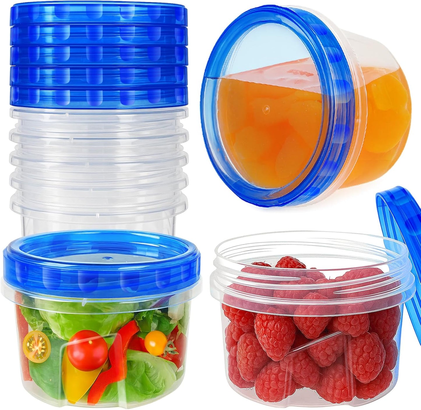 10 Pack 17oz Reusable Freezer Storage Containers with Twist Top Lids Airtight, Clear Plastic Food Storage Meal Prep Containers for Leftover Lunch Fruit Salad Oats, Small Soup Container Microwave Safe