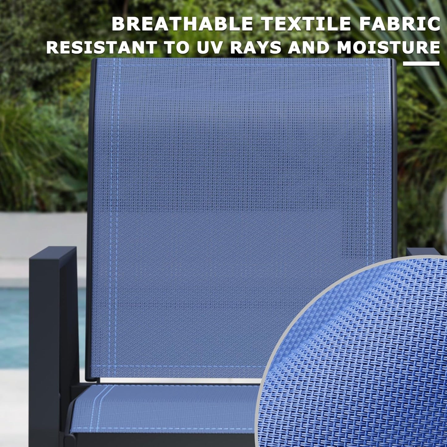 9 Piece Outdoor Dining Set, Patio Table and Chairs Set of 8, 60" Black Round Patio Table with 8 Blue Stackable Patio Chairs for Lawn, Garden, Porch