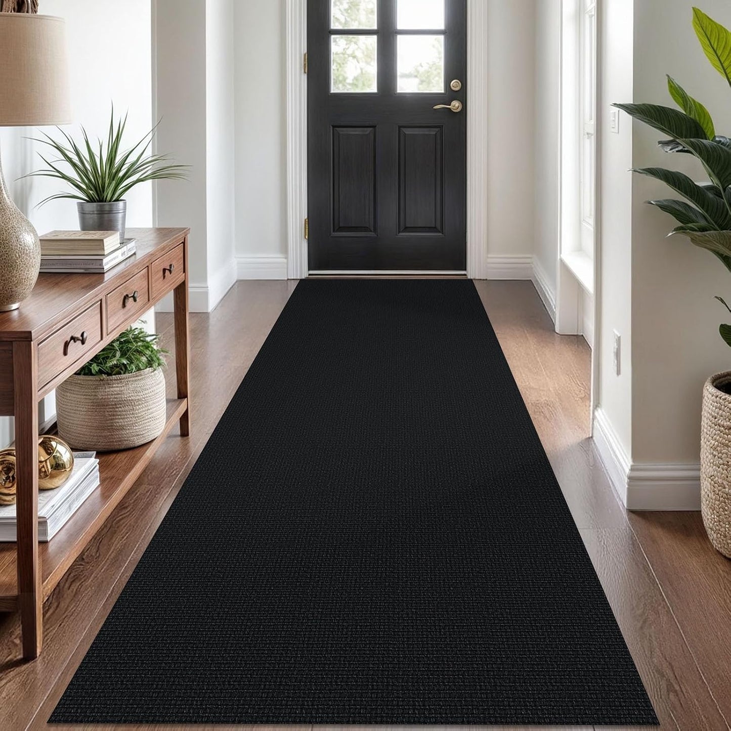 KOZYFLY Washable Runner Rug 3x8 ft Hallway Kitchen Runner Rugs with Rubber Backing Bobo Non Slip Entryway Runner Indoor, Carpet Runners for Hall Entryway Bedroom, Black
