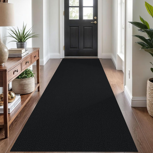 KOZYFLY Washable Runner Rug 3x8 ft Hallway Kitchen Runner Rugs with Rubber Backing Bobo Non Slip Entryway Runner Indoor, Carpet Runners for Hall Entryway Bedroom, Black