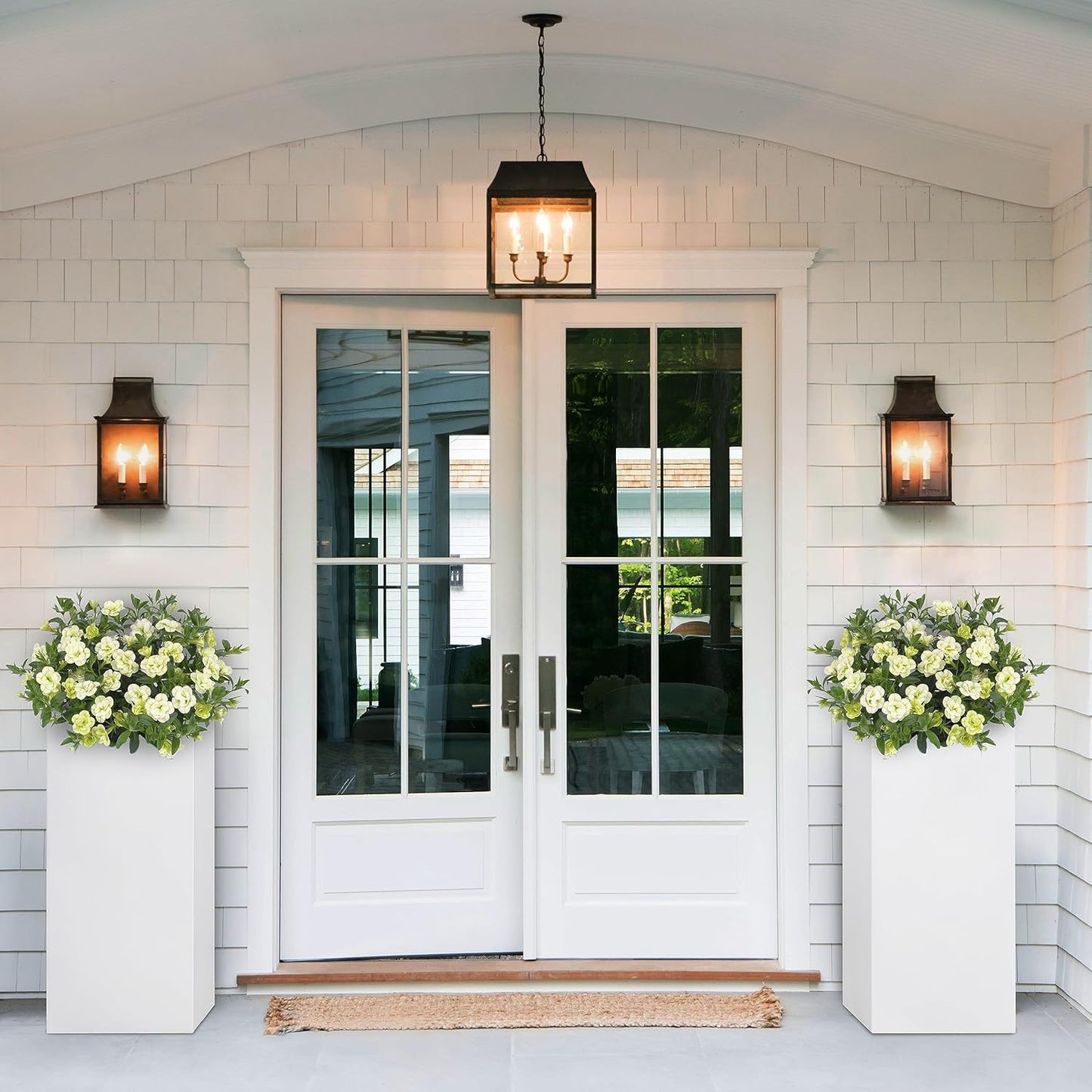 Wallowa Metallic Heavy Tall Outdoor/Indoor Planter Box, Seamless Metal Planter, Rectangular, 14”Lx14”Wx30”H, ‎25 Pounds Each, Pure White, No Assembly and Seamless, Set of 2