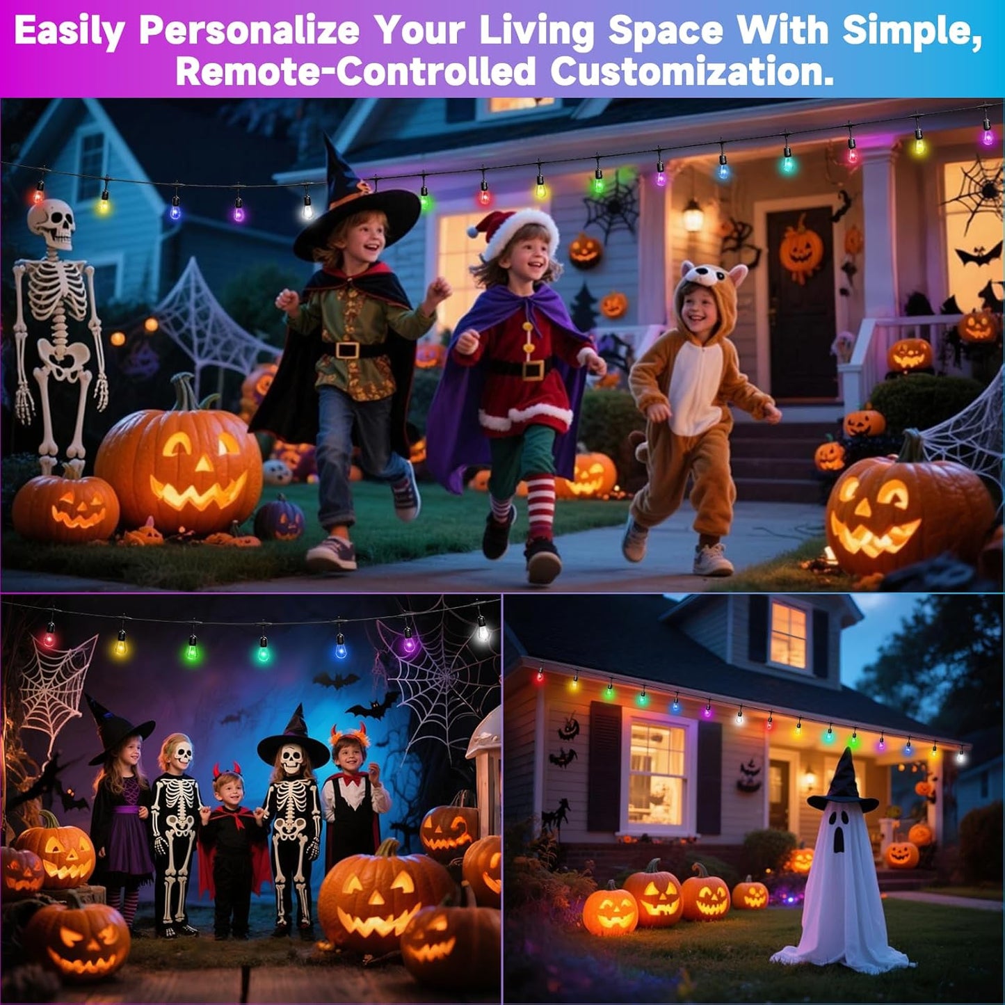 RGB Safety String Lights 200FT - Commercial Grade Low Voltage Strand with 80 S14 Shatterproof Bulbs for Tree Garden Yard bistro Cafe | RGB Party Lights & Outdoor Lights | IP65 Waterproof | UL Listed