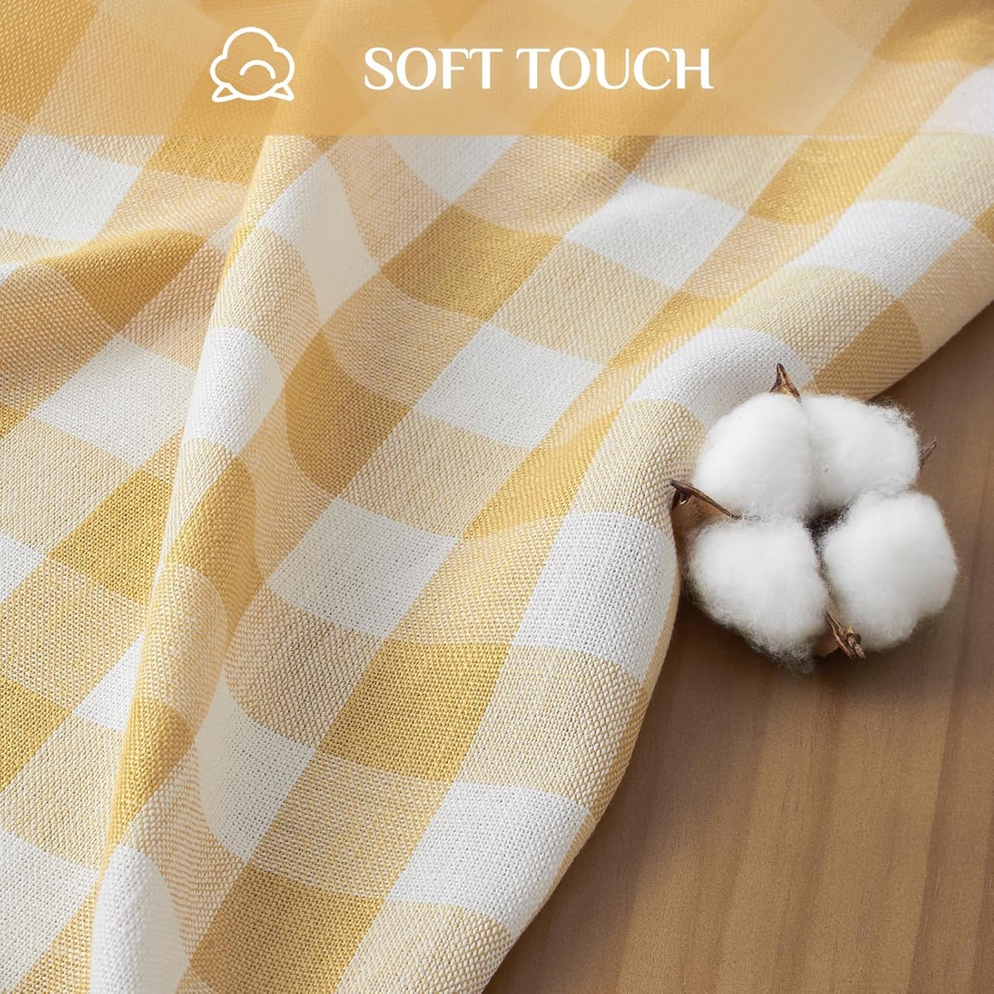 Softalker Checkered Tablecloth Rectangle, Heavy Weight Linen Gingham Outdoor Table Cloth with Tassel, Wrinkle Free Buffalo Plaid Summer Table Cover for Dining/Party/Home - 55 x 84 Inch, Yellow