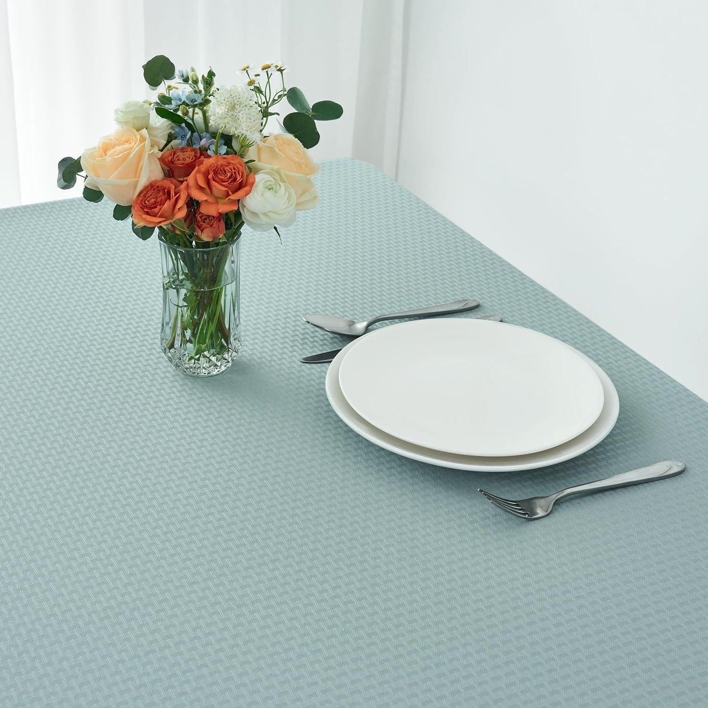 maxmill Square Jacquard Tablecloth Waterproof Spillproof Wrinkle Resistant Soft Weaved Design Table Cloth for Dinner and Party Washable Fabric Cover, Indoor Outdoor Use, 60 x 60 Inch, Dusty Blue