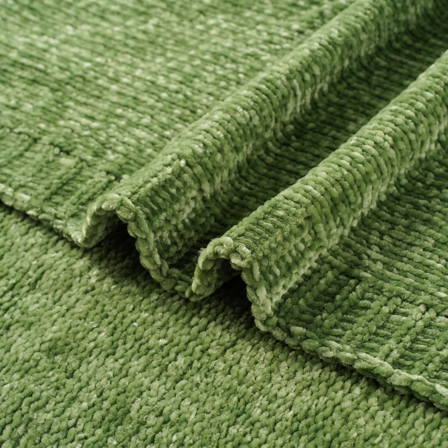 BATTILO HOME Chenille Knitted Throw Blanket for Couch, Spring Summer Green Throw Blanket for Home Decor, Decorative Cozy Soft Moss Green Blankets for Bed Sofa Couch Living Room, 51"x67"