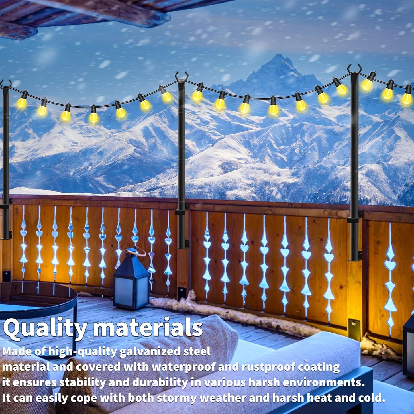 AILBTON 8 Pack 5Ft String Light Poles,Light Poles for Outside String Lights,Outdoor Light Poles with Fence Bracket,Metal Pole Stand for Patio,Backyard,Deck