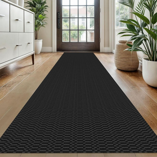 KOZYFLY Washable Runner Rug 2x10 ft Hallway Kitchen Runner Rugs with Rubber Backing Bobo Entryway Runner Indoor, Long Carpet Runners for Hall Kitchen Entryway, Black/Grey