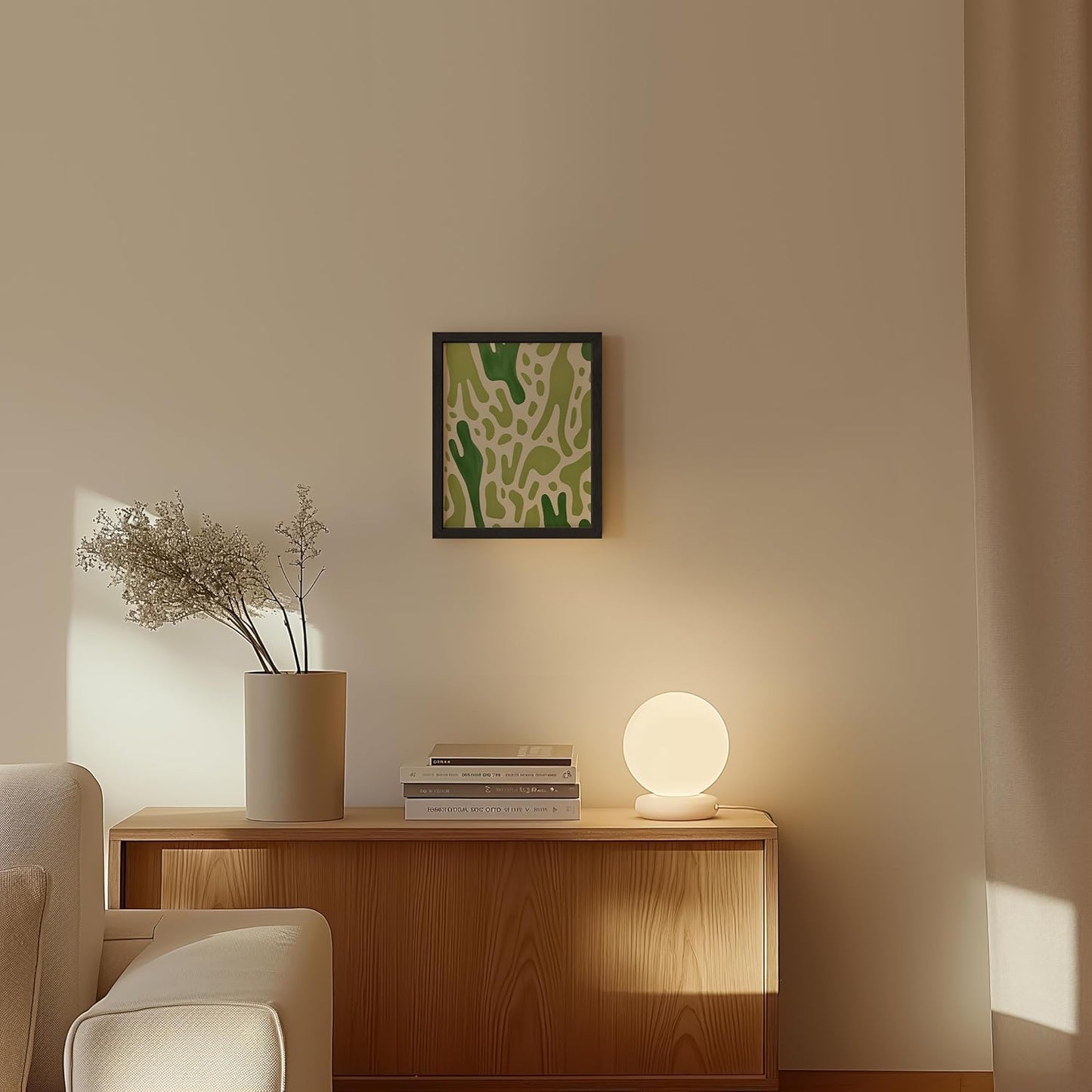 HAUS AND HUES Modern Abstract Wall Art - Blue and Green Living Room Art, Modern Artwork for Walls, Minimalist Picture for Living Room(Green Pattern, Black Frame, 8x10)