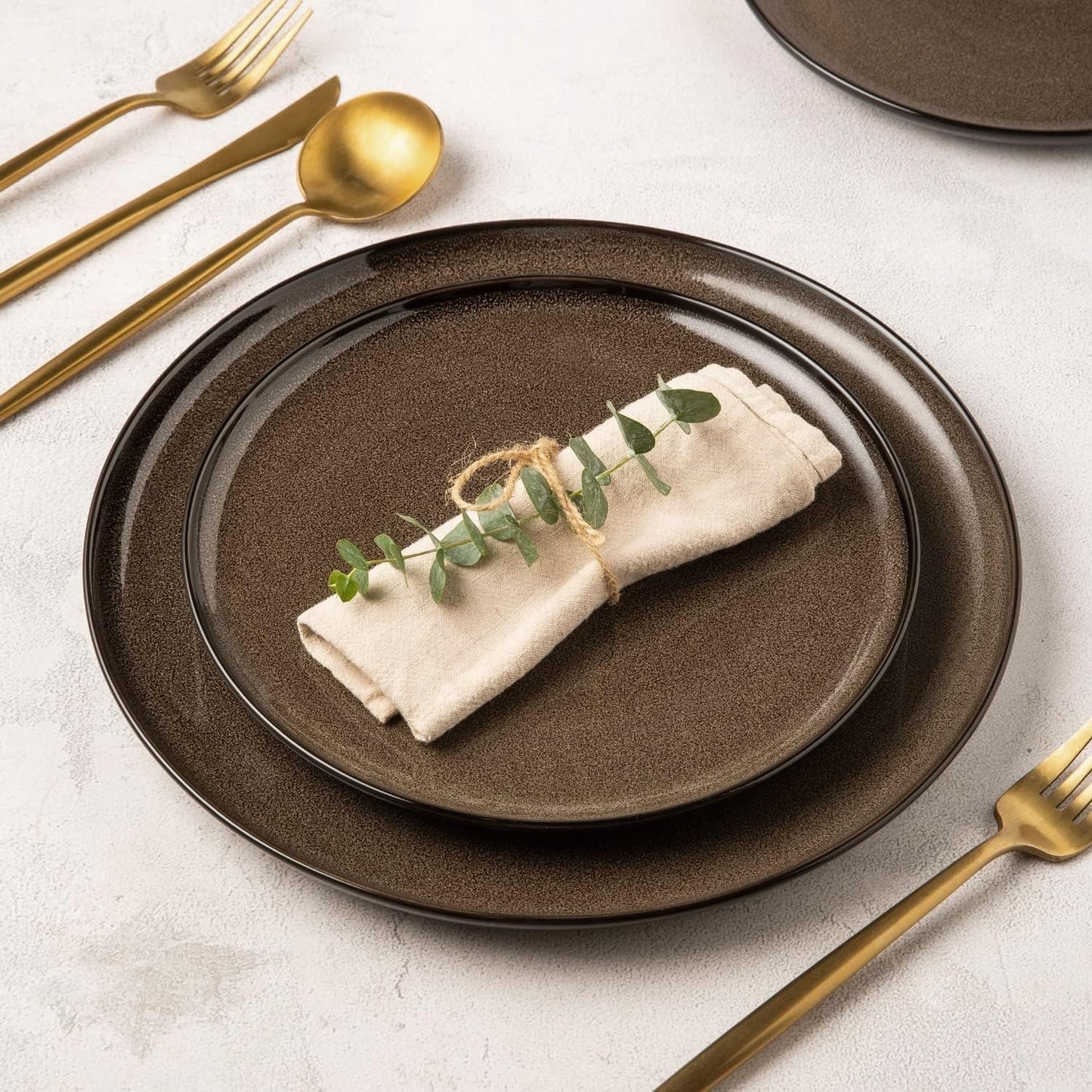 LeRatio Ceramic Dinnerware Sets for 4,12-Piece Plates and Bowls,Handmade Reactive Glaze Dishes Set,Chip Resistant and Scratch Resistant | Oven&Dishwasher & Microwave Safe,Service for 4-Coffee