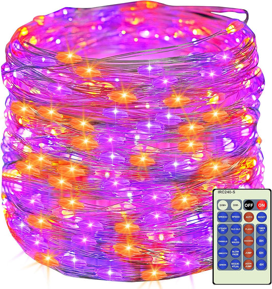 Decute 500LED 164FT Fairy String Lights Halloween Lights Silver Wire with Remote, Firefly Starry Light for DIY Christmas Tree Costume Wedding Party Table Centerpiece Decor Orange Purple