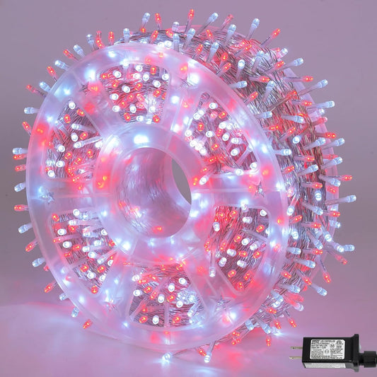 YEGUO 165ft 500 LED Red and White Christmas Lights Outdoor Waterproof, Clear Wire String Lights Indoor Plug in, 8 Modes Clear Wire Twinkle Tree Light for Xmas Party Garden