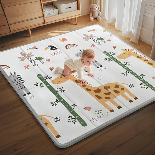 PLGLOG Baby Play Mat,59"x59" Foldable Play Mat,Baby Crawling Mat,Reversable,0.8" Thick Waterproof Baby Floor Play Mat,Carlwing Mat,Baby Floor Mat for Babies,Toddlers,Infants,Play & Tummy Mat,Giraffe
