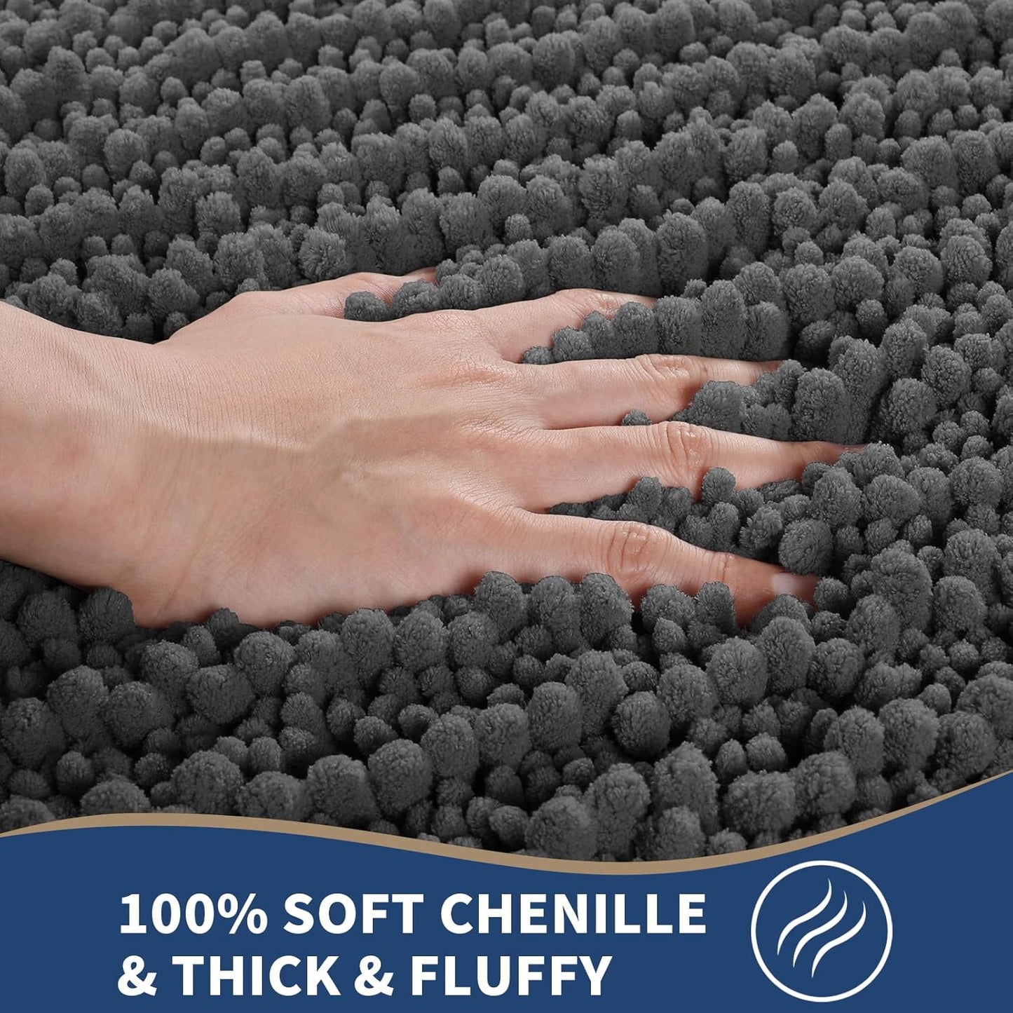 Yimobra Bathroom Rugs Sets 2 Piece - Quick Dry Extra Thick Luxury Chenille Bath Mat, Non Slip Super Absorbent for Tub Shower Sink, Machine Washable Shaggy Floor Mat, 32"x20"+24"x20" Inch, Dark Grey