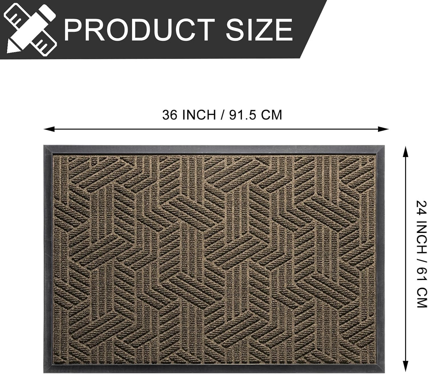 Front Door Mat 36"x24" Indoors Outdoors Welcome Mats, Waterproof Non-Slip Rubber Backing Heavy Duty Doormat Outside Entrance, Low Profile Entryway Rugs Floor Mat for Patio, Pattern B Brown