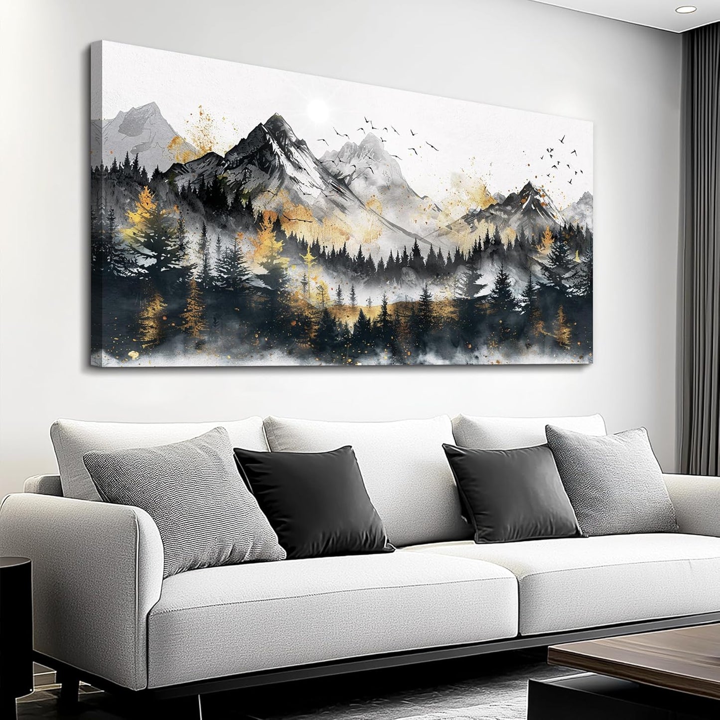 FUHAIHUA Large Wall Art For Living Room Canvas Wall Decor For Bedroom Forest Mountain Landscape Painting Office Mural Abstract Pictures Prints Artwork Aesthetic Family Room Decoration 24x48 In