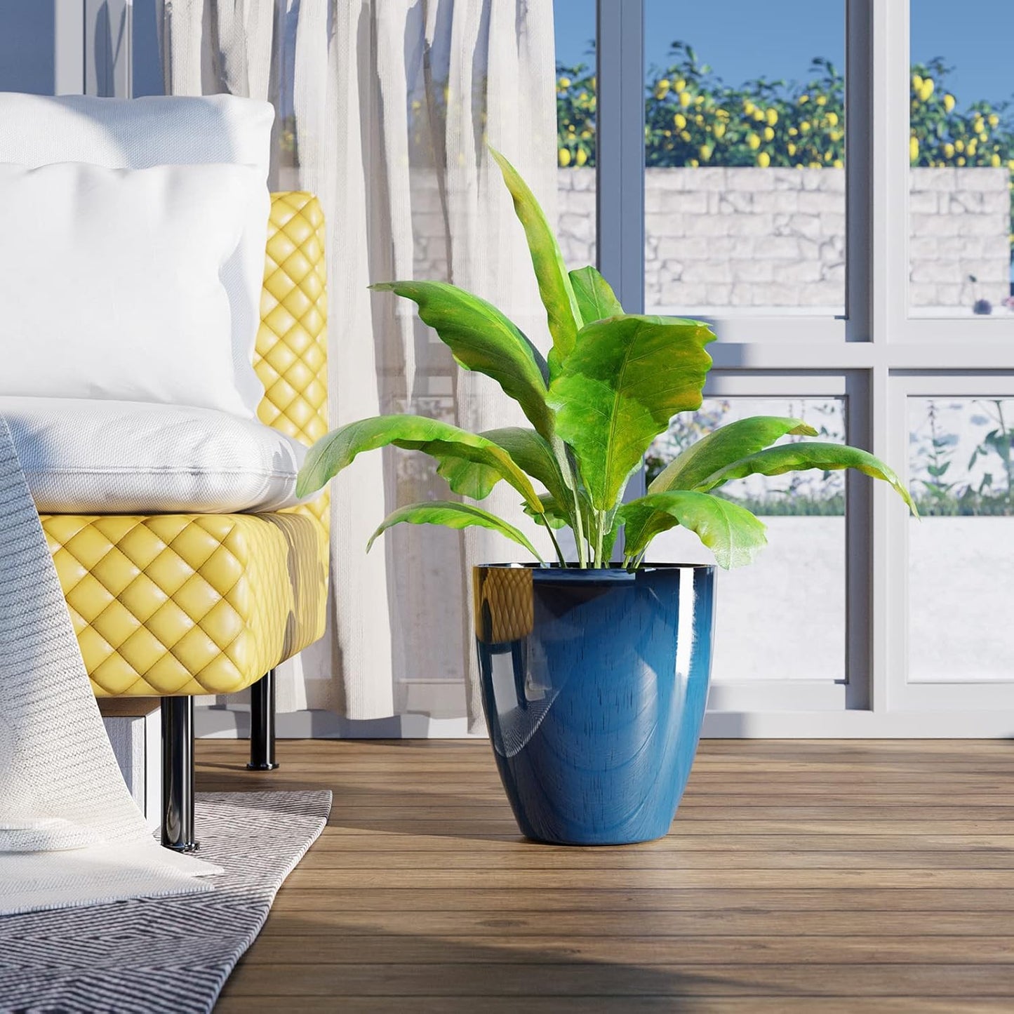 QCQHDU Plant Pots Set of 2 Pack,10 Inch Plant Pot for Indoor and Outdoor Plants with Drainage Hole,Flower Pots Modern Decorative Planter for Garden Plants (Blue)