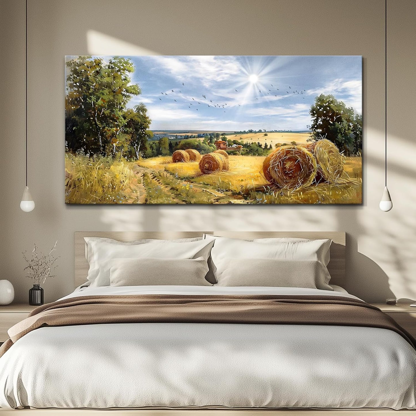 FUHAIHUA Framed Wall Decorations For Living Room Canvas Wall Art For Bedroom Inspiration Wall Decor Country Field Paintings Landscape Pictures Office Artwork Modern Posters Home Decor 20x40 In