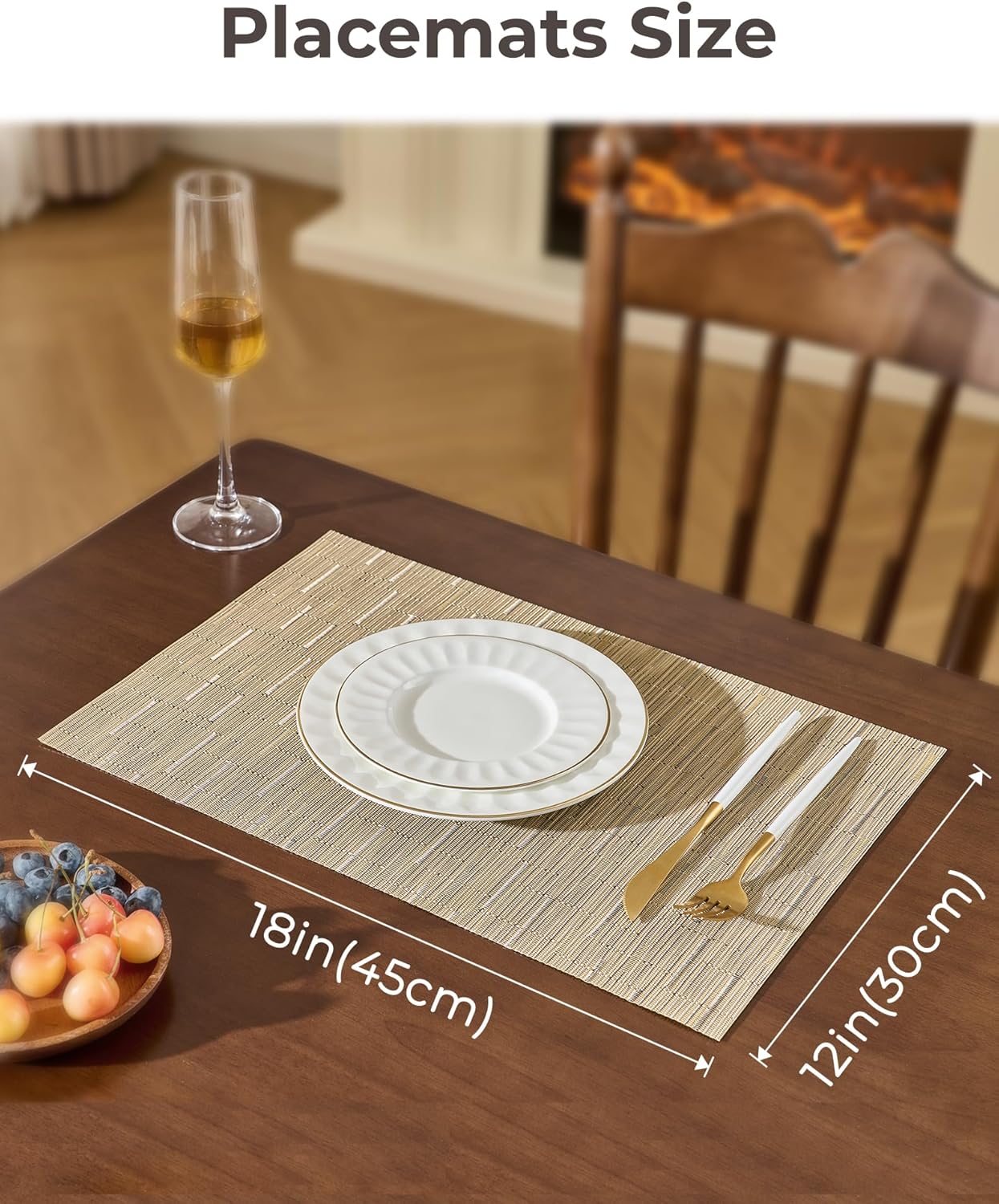 Leetaltree Light Brown Placemats Set of 12 - Heat Resistant Non-Slip Place mats for Dining Table, Washable Durable PVC Vinyl Woven Table Mats（Light Brown, 12）