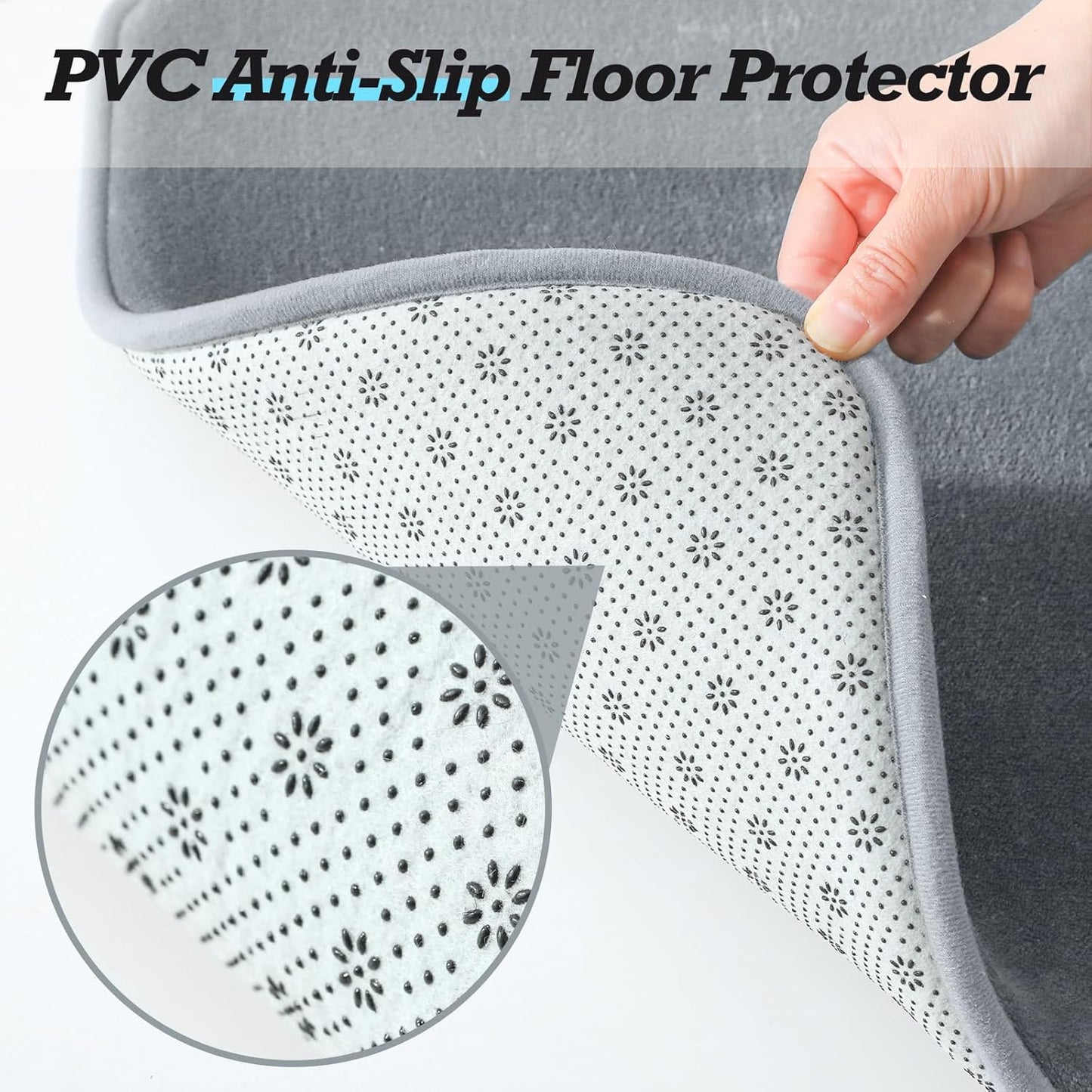 HUXMEYSON Bathroom Rugs Sets 3 Piece, Non-Slip & Quick Dry Bath Mat Set, Ultra Soft Velvet Bath Rugs for Bathroom, Toilet and Shower Floor, Grey