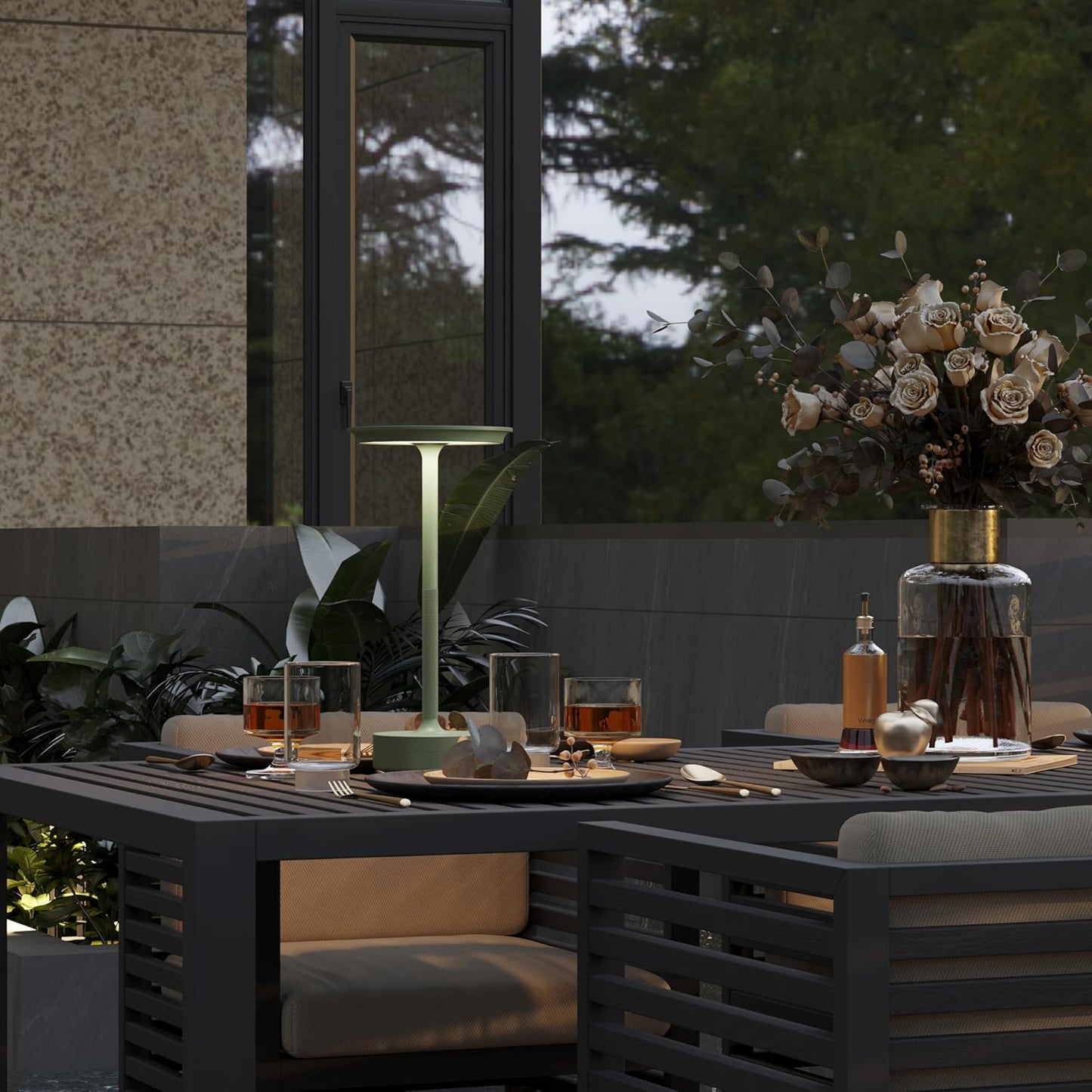 Cordless Rechargeable Table Lamps,Portable 5000mAh Battery Desk Lamp IP54 Waterproof 3 Color Stepless Dimming LED Table Light,Patio,Restaurant, Cafe, Dining Table Decor(2P Apple Green)