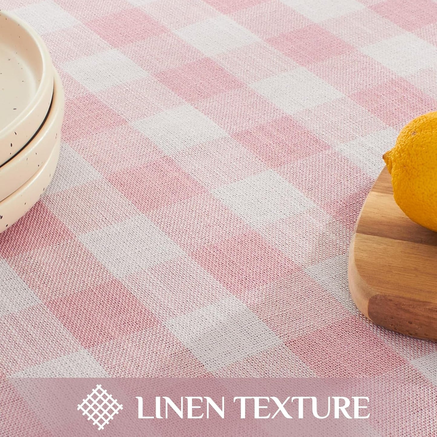 Softalker Checkered Tablecloth Rectangle, Heavy Weight Linen Gingham Outdoor Table Cloth with Tassel, Washable Wrinkle Free Buffalo Plaid Table Cover for Dining/Party/Home - 55 x 120 Inch, Pink