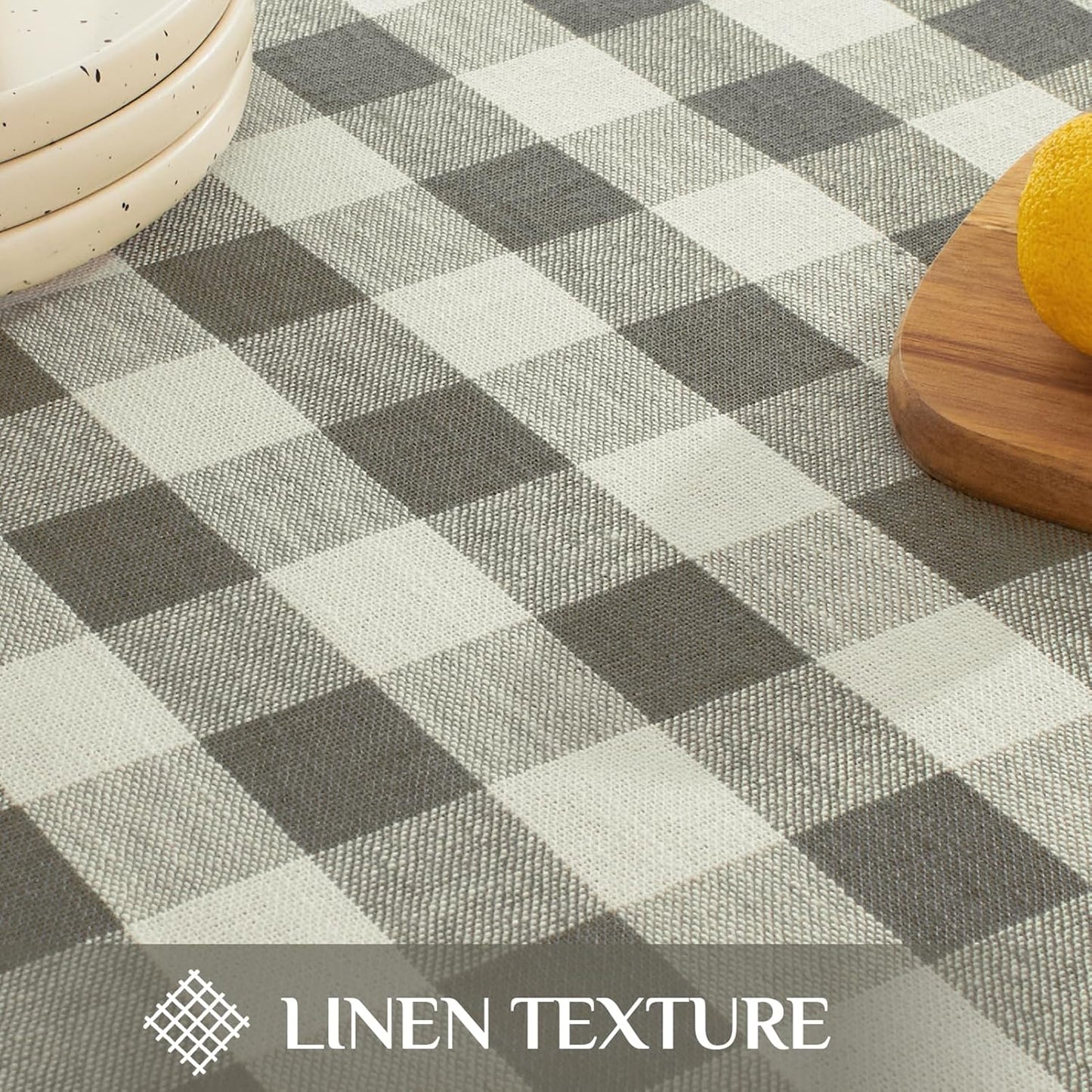 Softalker Checkered Tablecloth Rectangle, Heavy Weight Linen Gingham Boho Table Cloth with Tassel, Wrinkle Free Buffalo Plaid Table Cover for Dining/Party/Outdoor - 55 x 120 Inch, Coffee