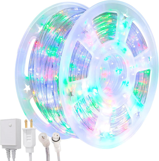 Waterproof LED Rope Lights, Connectable & Flexible with 8 Modes, Outdoor Lighting for Deck, Garden, Pool, Patio & Christmas Decor (Multicolor, 100ft)