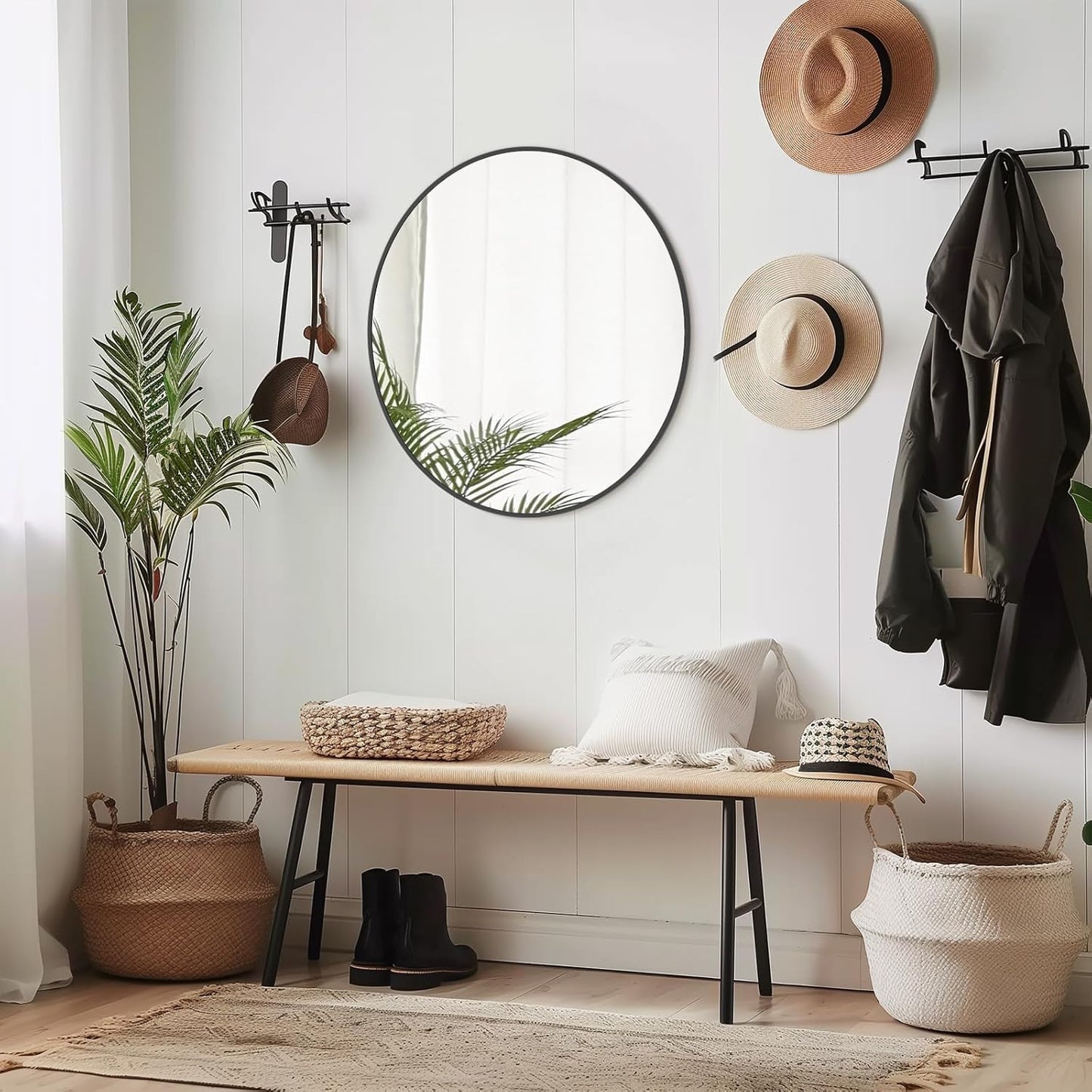 WallBeyond Black Round Wall Mirror 24 inch Circle Mirror for Bathroom with Metal Framed Mirror for Bathroom, Vanity, Living Room, Entryway Home Decor