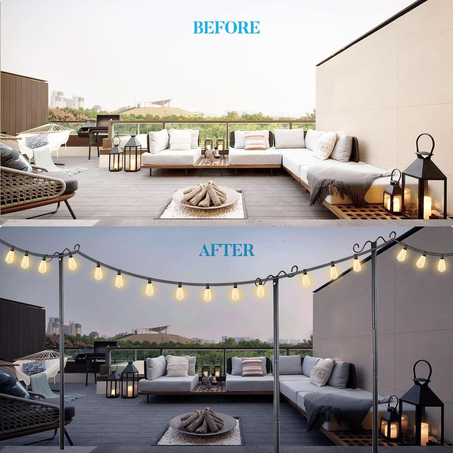 Outdoor String Light Poles, 9FT Metal Patio Light Poles Post for Outside with Fork for Outside Hanging Backyard Garden, Deck Lighting Stand for Parties, Wedding, Halloween Party Decor -2Pack