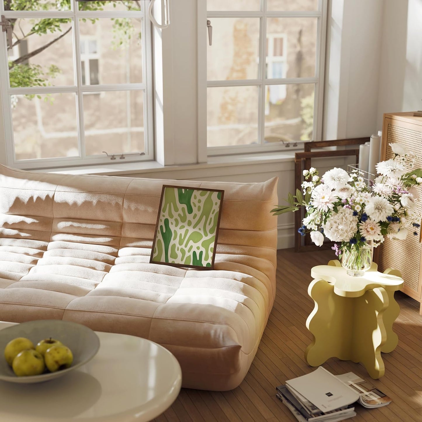 HAUS AND HUES Modern Abstract Wall Art - Blue and Green Living Room Art, Modern Artwork for Walls, Minimalist Picture for Living Room(Green Pattern, Walnut Frame, 11x14)